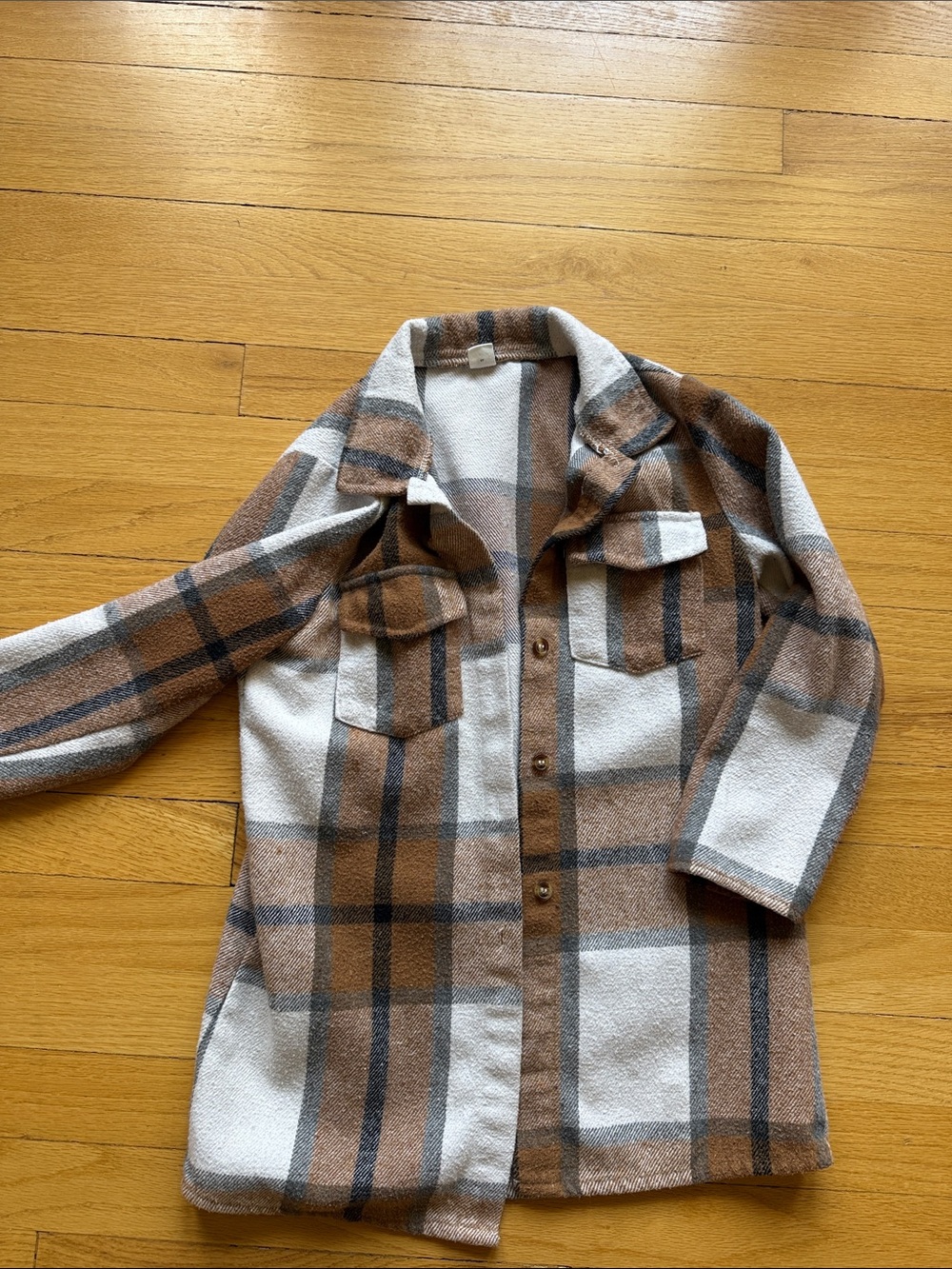 SHEIN Brown & White Plaid Pea Coat